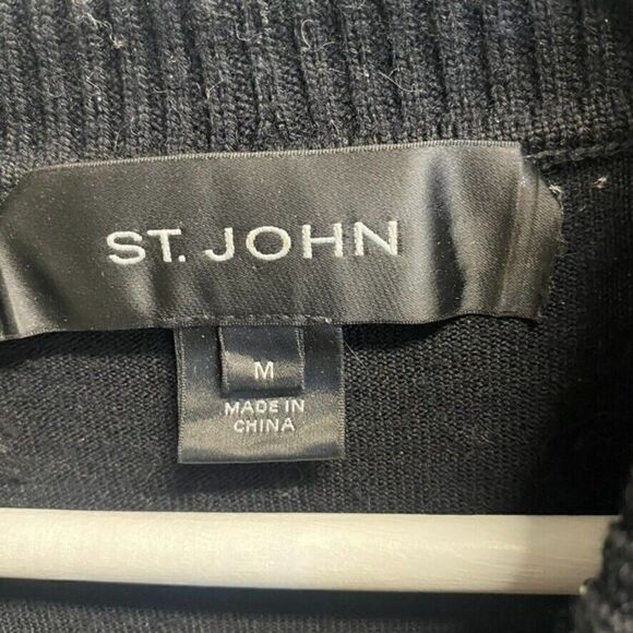 ST JOHN Black Sequin Shimmer Embellish Short Sleeve turtleneck 100% wool M - Picture 4 of 12